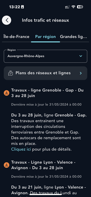Info trafic régional et Grandes Lignes